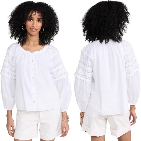Faherty Enna Button Up Blouse Top Womens XXS White Boho Flowy Organic Cotton NWT - Picture 2 of 16